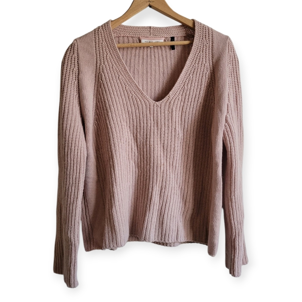 HELMUT LANG Cashwool Cashmere Wool V Neck Sweater Dusty Rose XS